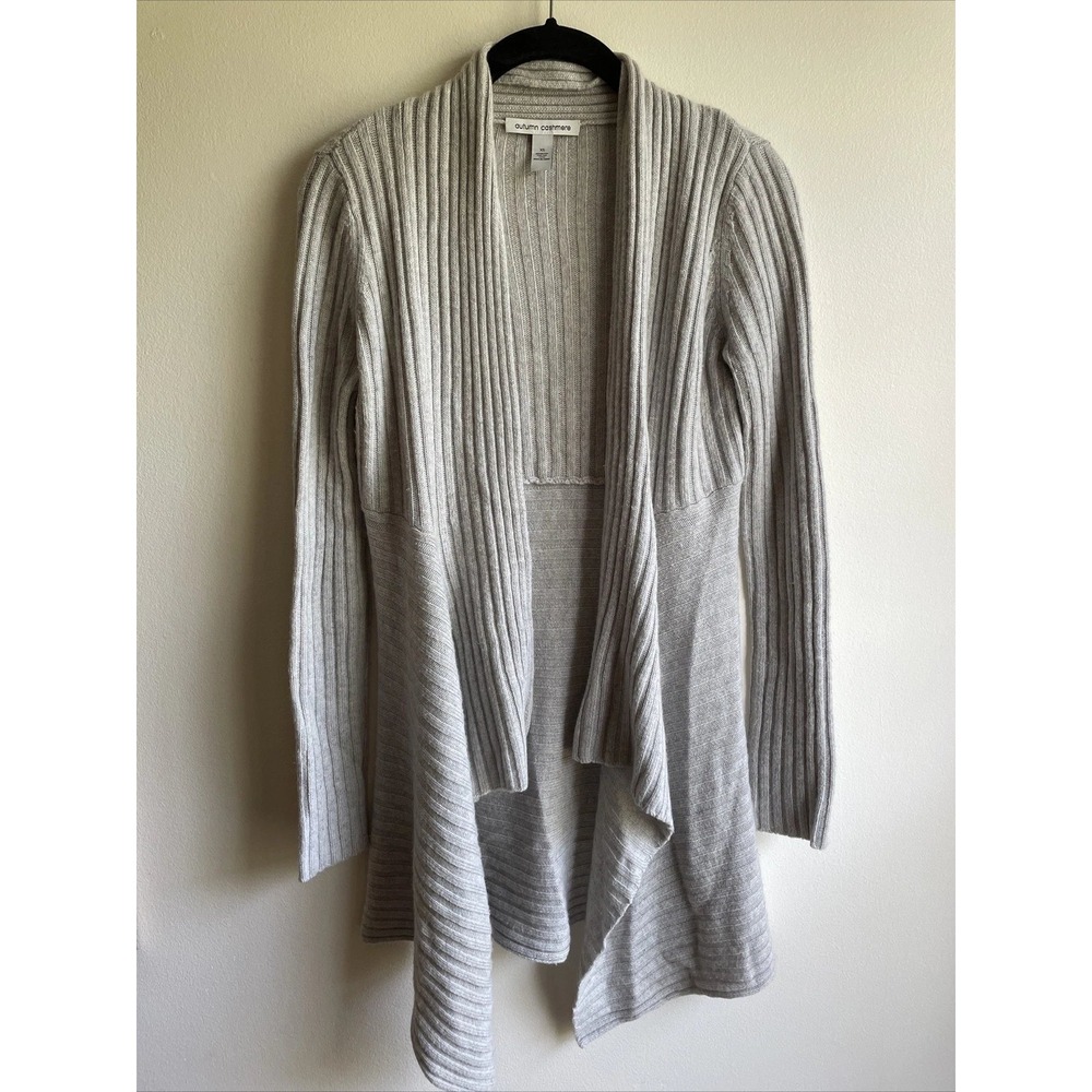 Autumn Cashmere Cardigan Womens XS Gray Ribbed Draped Open Front Duster Luxury